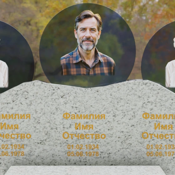 Горизонтальный гранитный памятник для троих в Казани, гранит Мансуровский