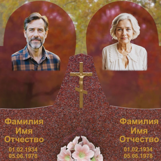 Православный памятник с крестом на двоих в Перми, гранит Лезниковский