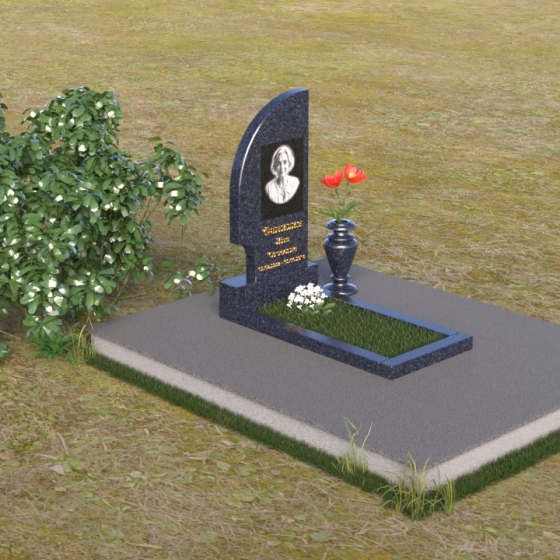 Надгробие с закругленным углом из гранита, гранит Блю Перл, вид 2
