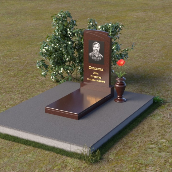 Гранитный вертикальный памятник с асимметричным изгибом, гранит Лезниковский