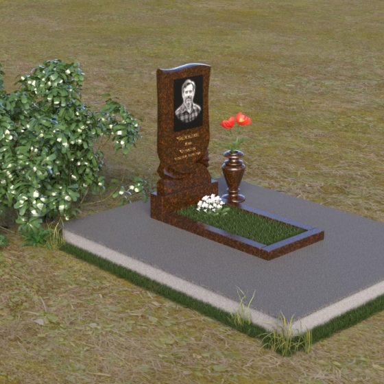 Фигурный вертикальный памятник — волна из камня, гранит Дымовский, вид 2