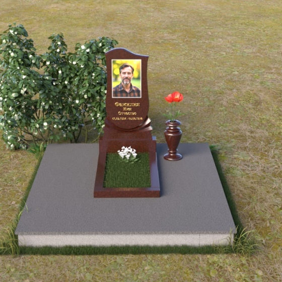 Вертикальный памятник из мрамора Тассос в Перми, гранит Лезниковский, вид 3
