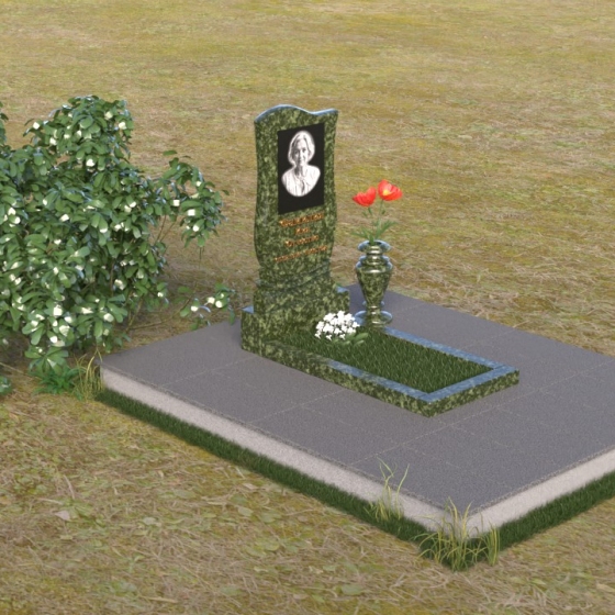 Гранитный вертикальный памятник амфиболит в Ульяновске, гранит Балтик грин, вид 2