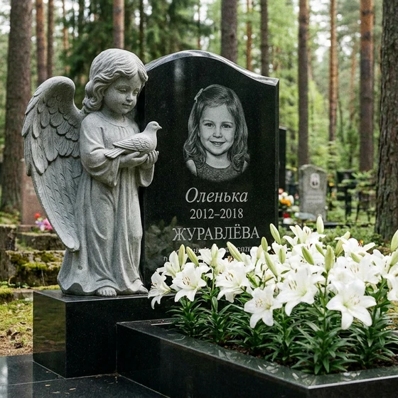 Детский памятник с ангелом и голубем