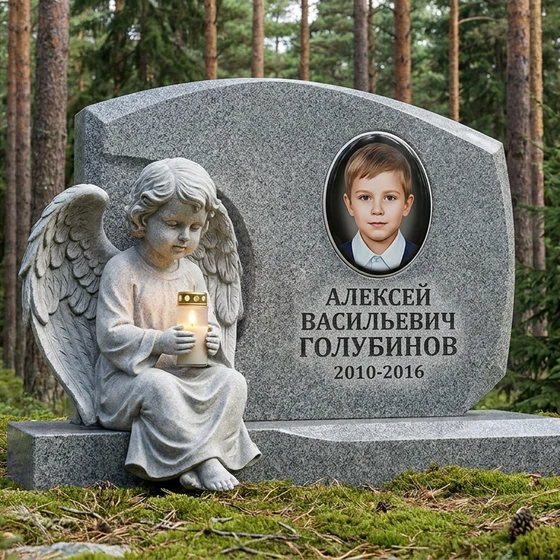Детский памятник с ангелом и свечой