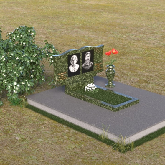 Памятник горизонтальный для парного захоронения в Воронеже, гранит Балтик грин, вид 2