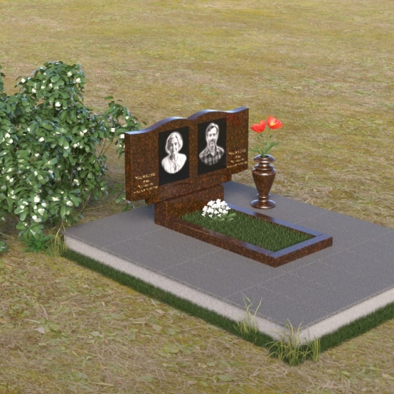 Изящный памятник-волна с цветком из гранита, гранит Дымовский, вид 2